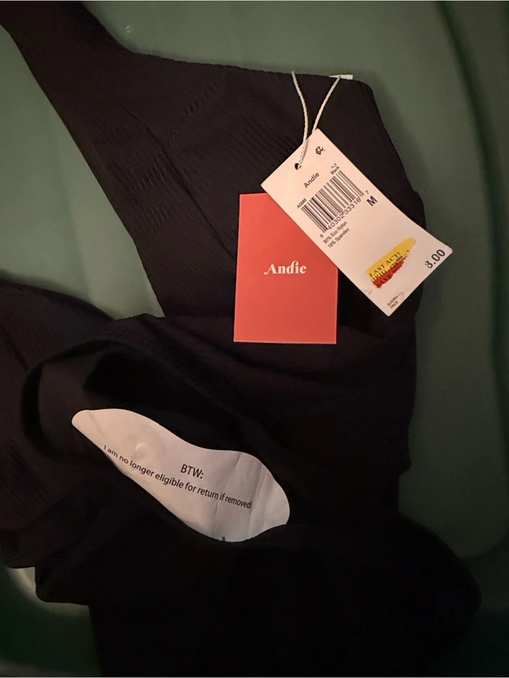Andie Swim The Mykonos Ribbed One Piece Swimsuit Black M NWT
